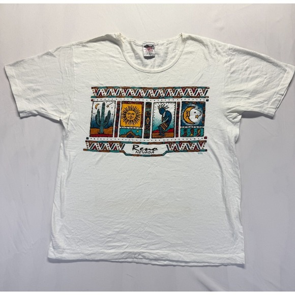 Oneita Other - Vintage Oneita T Shirt Mens Medium White Graphic Reno Nevada Southwest Kokopelli